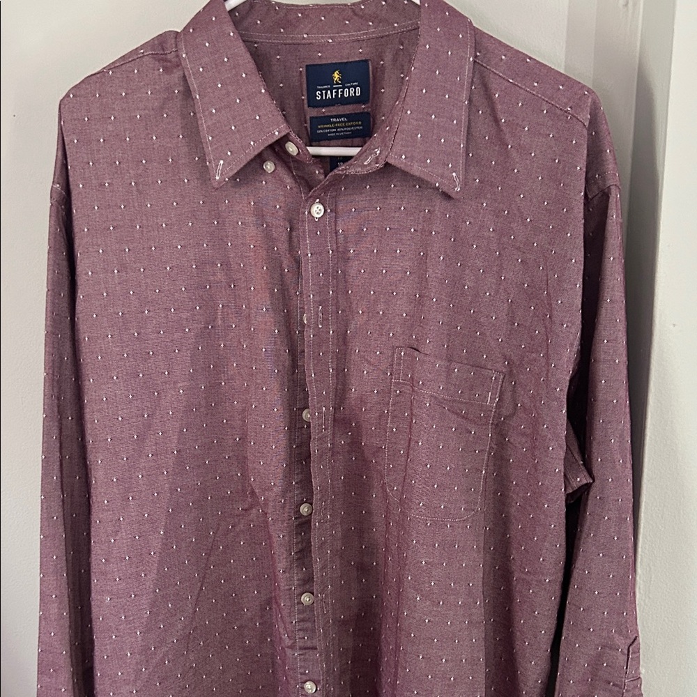 Stafford Men's Casual Maroon Button-Down Shirt